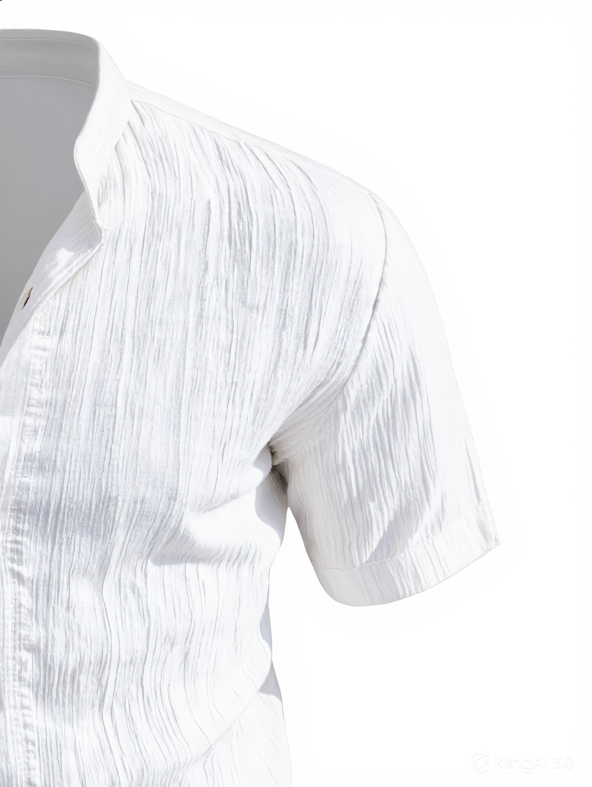 Wrinkled Texture Shirt with Mandarin Collar — Short Sleeve