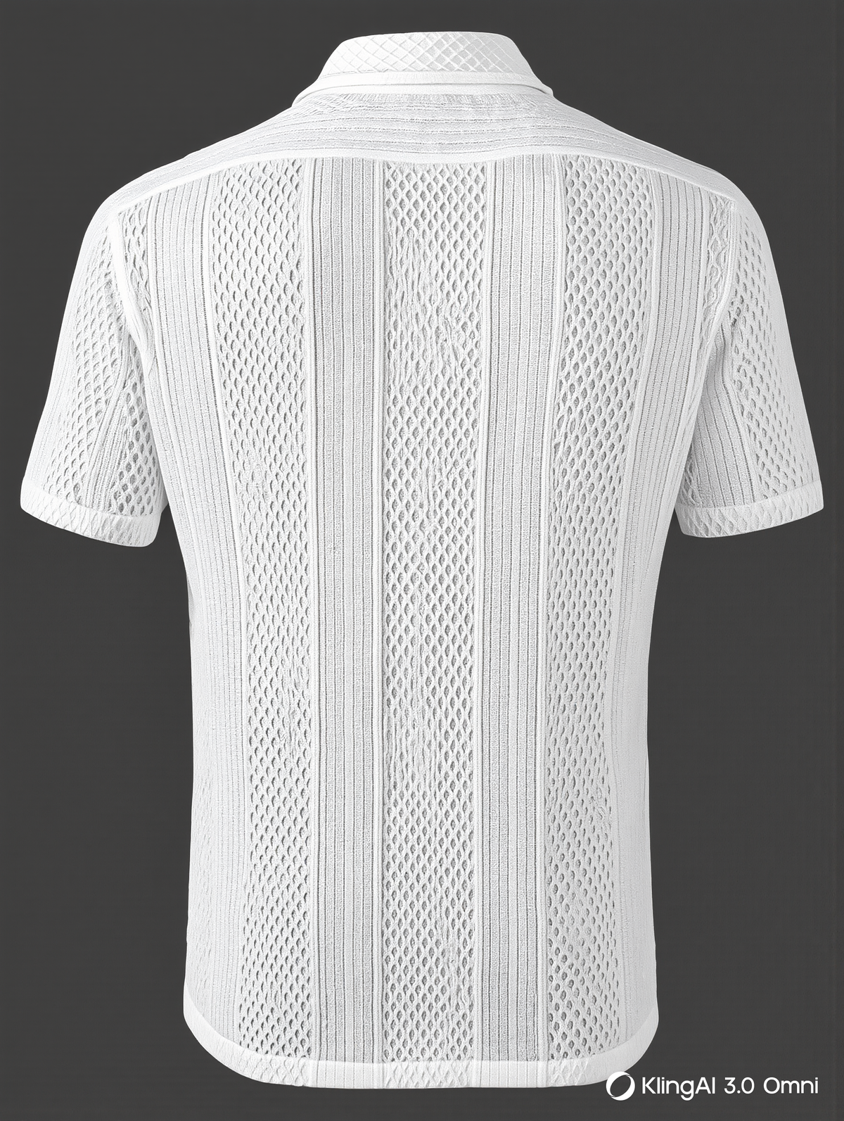 White textured knit shirt with a lapel collar