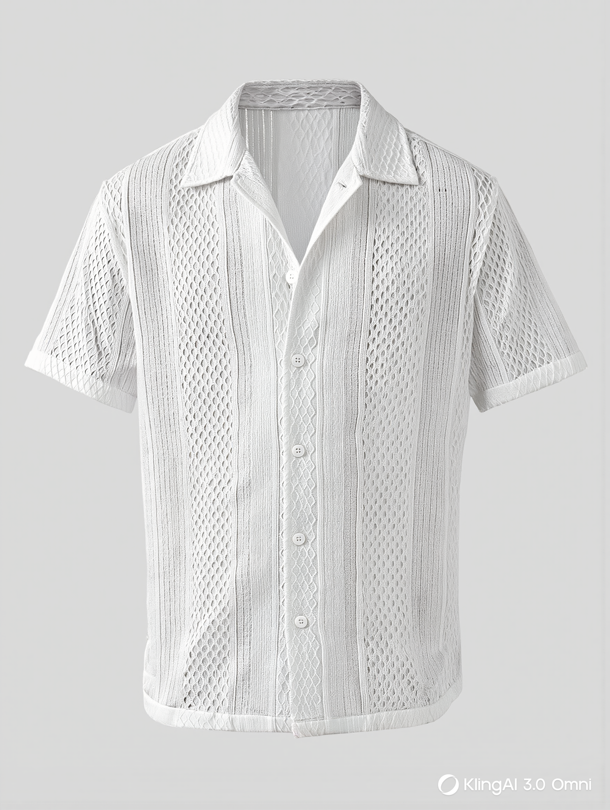 White textured knit shirt with a lapel collar
