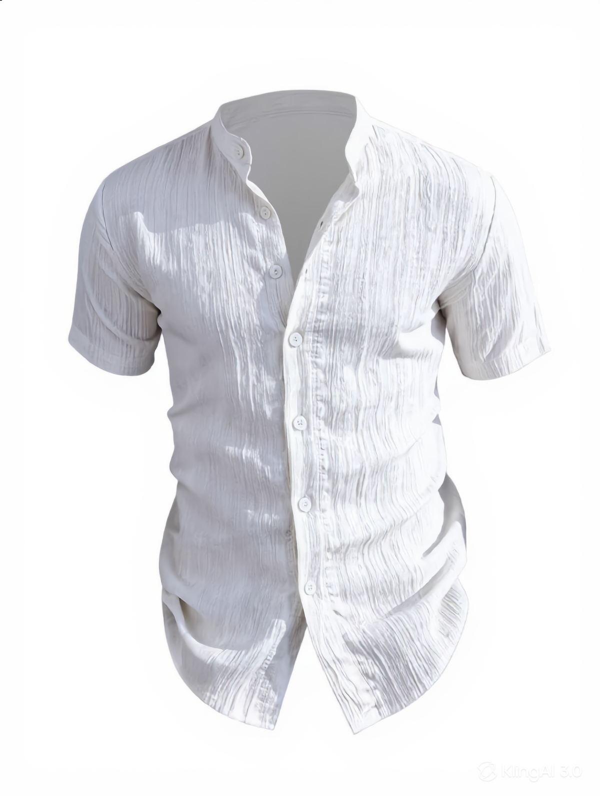 Wrinkled Texture Shirt with Mandarin Collar — Short Sleeve