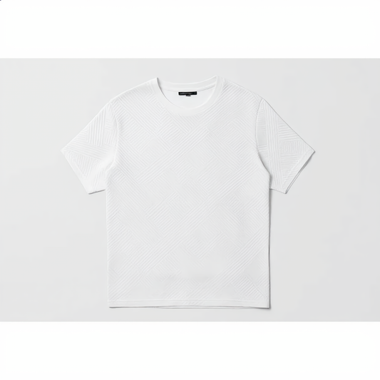 Premium Textured White T-Shirt with Geometric Pattern